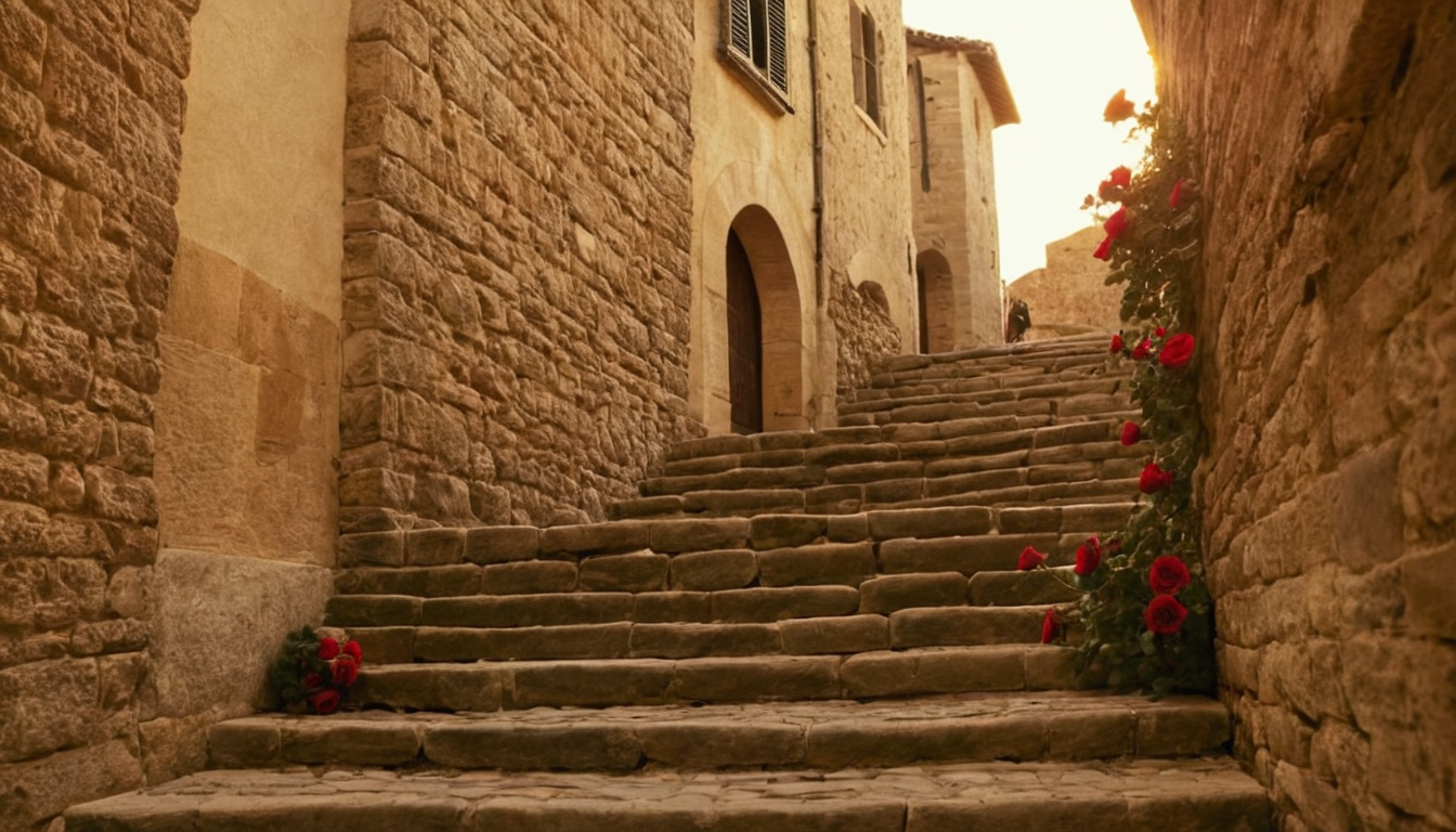 Carrer medieval amb roses
